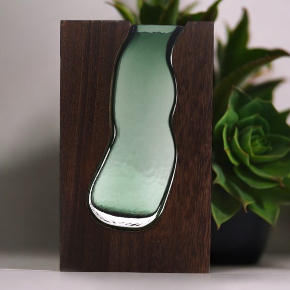 Üveg Váza/Terrárium Sötét Tung Fában - 14.5x5x23cm