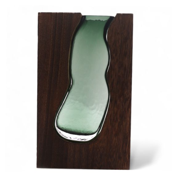 Üveg Váza/Terrárium Sötét Tung Fában - 14.5x5x23cm