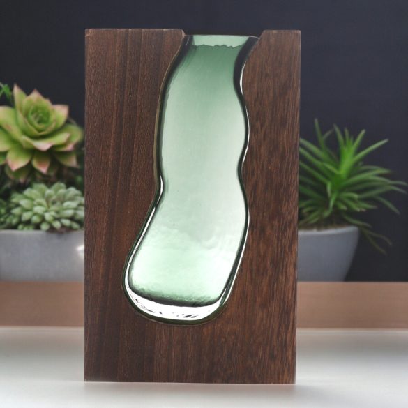 Üveg Váza/Terrárium Sötét Tung Fában - 14.5x5x23cm