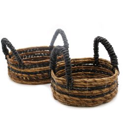 Banánlevél és Fekete Raffia Kosár- 2-es szett