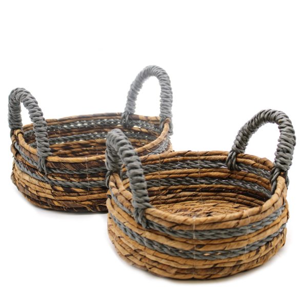 Banánlevél és Szürke Raffia Kosár- 2-es szett